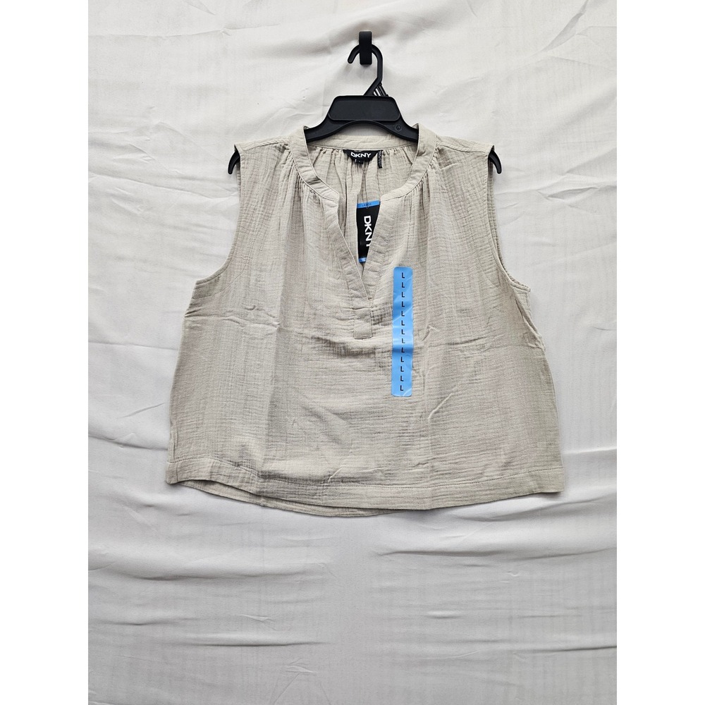 DKNY Womens Gauze Tank Top Beige Cotton Casual Size Large